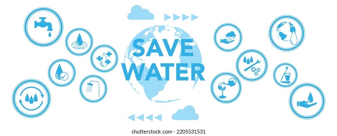 Water saving concept. Love the earth. Clean water. Take care of water. Save water. Icon with vector illustration.