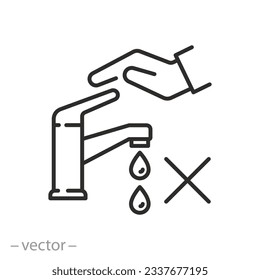 water saving icon, hand close the faucet, economical use of water, thin line symbol - editable stroke vector illustration