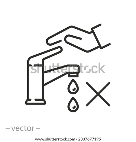 water saving icon, hand close the faucet, economical use of water, thin line symbol - editable stroke vector illustration
