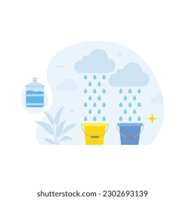 Concepto de ilustración de ahorro de agua. Ahorrar recursos hídricos consumo sostenible, estilo de vida rentable