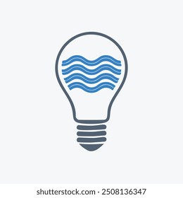 Water saving light bulb idea concept. A blue water wave design inside a light bulb, representing a green and sustainable energy solution.
