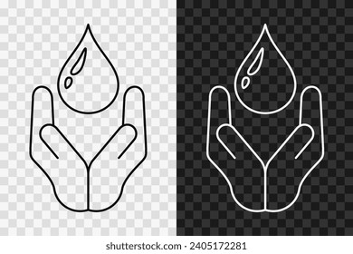 Water saving line icon, high quality vector editable stroke symbol. Water conservation outline sign isolated on dark and light transparent background.