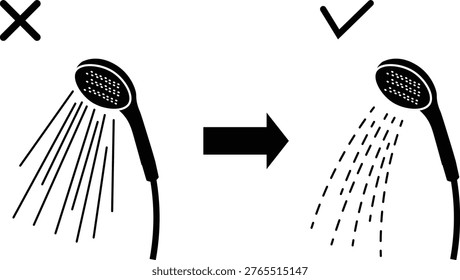 Water Saving Shower Head Monochrome Icon - Water Conservation Before After