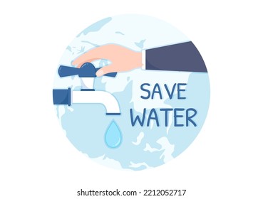 Ilustración de dibujos planos planos de dibujos para la campaña de ahorro de minerales con concepto de grifo y tierra