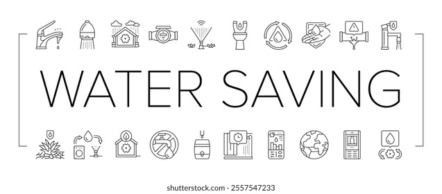 water saving world drop planet icons set vector. environment ecology, planet eco, care, nature day, life, ocean clean, vector, globe water saving world drop planet black contour illustrations