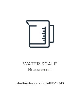 Water scale icon. Thin linear water scale outline icon isolated on white background from measurement collection. Line vector sign, symbol for web and mobile