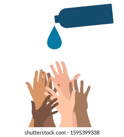 Water scarcity concept.  Hands thirsty for water in a drought. Global ecology concept, flat vector illustration.  Vector illustration, isolated on white background.