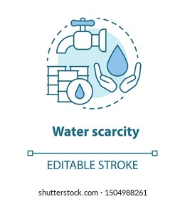 Water scarcity concept icon. Lack of clean drinking pure water idea thin line illustration. Resources management and rational consumption. Vector isolated outline drawing. Editable stroke