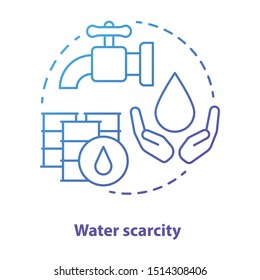 Water scarcity concept icon. Lack of clean drinking pure water idea thin line illustration in blue. Resources management and rational waste consumption. Vector isolated outline drawing