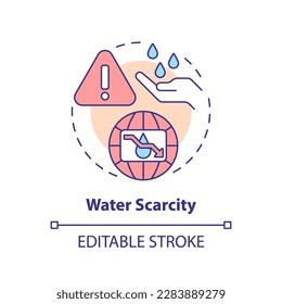 Water scarcity concept icon. Lack of fresh aqua resources. Hydro source threat abstract idea thin line illustration. Isolated outline drawing. Editable stroke. Arial, Myriad Pro-Bold fonts used