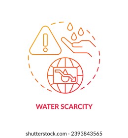 Water scarcity red gradient concept icon. Lack of fresh aqua resources. Hydro source threat abstract idea thin line illustration. Isolated outline drawing