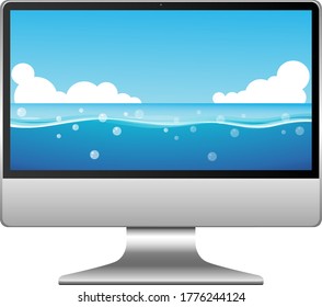 Escena de agua en la ilustración de escritorio del equipo