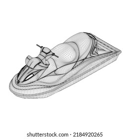 Water scooter frame from black lines isolated on white background. Isometric view. 3D. Vector illustration.