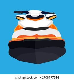 Water scooter icon. Stock vector illustration isolated on blue background. Summer rest. Sea vacation. Flat design.