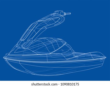 Water scooter sketch. Vector rendering of 3d. Wire-frame style. The layers of visible and invisible lines are separated