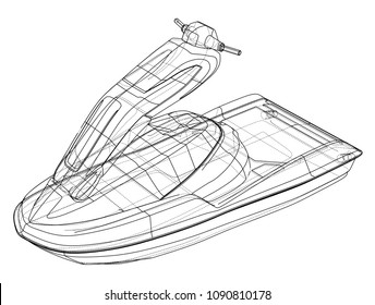 Water scooter sketch. Vector rendering of 3d. Wire-frame style. The layers of visible and invisible lines are separated