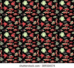 water, sea seamless pattern with fish