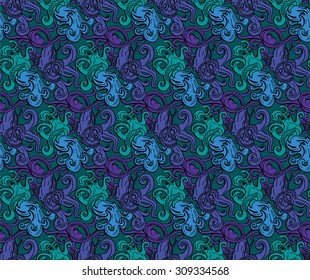 water, sea seamless pattern with octopus