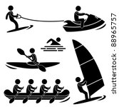 Water Sea Sport Surfing Skurfing Rowing Windsurfing Rafting Kayak Icon Symbol Sign Pictogram