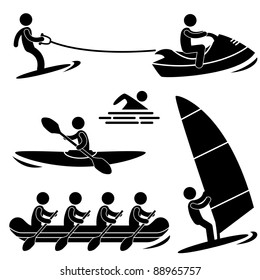 Water Sea Sport Surfing Skurfing Rowing Windsurfing Rafting Kayak Icon Symbol Sign Pictogram