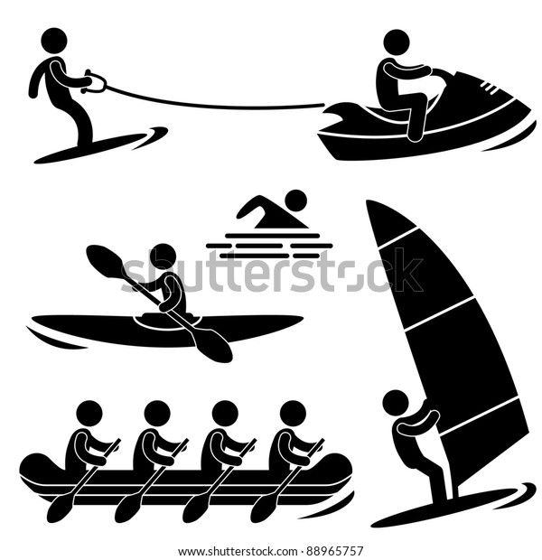 Water Sea Sport Surfing Skurfing\
Rowing Windsurfing Rafting Kayak Icon Symbol Sign\
Pictogram