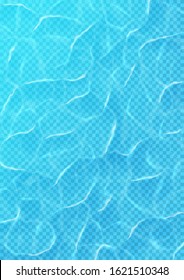 Water sea surface texture template. Realistic transparent water texture with sea waves. Vector illustration.