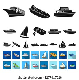 Water and sea transport black,flat icons in set collection for design. A variety of boats and ships vector symbol stock web illustration.