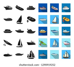 Water and sea transport black,flat icons in set collection for design. A variety of boats and ships vector symbol stock web illustration.