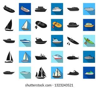 Water and sea transport black,flat icons in set collection for design. A variety of boats and ships vector symbol stock web illustration.