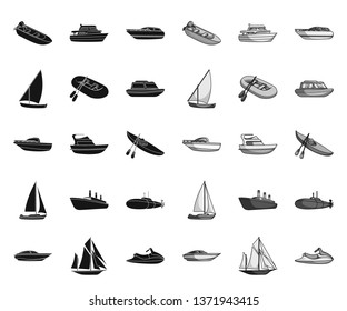 Water and sea transport black.mono icons in set collection for design. A variety of boats and ships vector symbol stock web illustration.