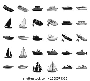 Water and sea transport black,monochrome icons in set collection for design. A variety of boats and ships vector symbol stock web illustration.