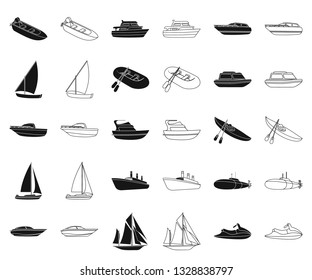 Water and sea transport black,outline icons in set collection for design. A variety of boats and ships vector symbol stock web illustration.