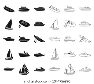 Water and sea transport black,outline icons in set collection for design. A variety of boats and ships vector symbol stock web illustration.