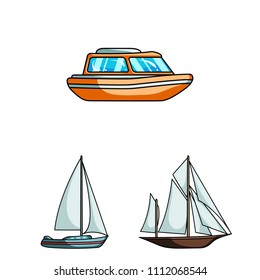 Water and sea transport cartoon icons in set collection for design. A variety of boats and ships vector symbol stock web illustration.