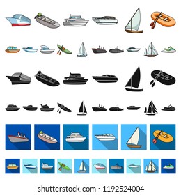 Water and sea transport cartoon icons in set collection for design. A variety of boats and ships vector symbol stock web illustration.