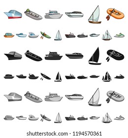 Water and sea transport cartoon icons in set collection for design. A variety of boats and ships vector symbol stock web illustration.