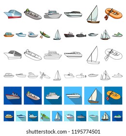 Water and sea transport cartoon icons in set collection for design. A variety of boats and ships vector symbol stock web illustration.