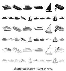 Water and sea transport cartoon icons in set collection for design. A variety of boats and ships vector symbol stock web illustration.