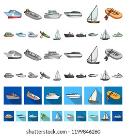 Water and sea transport cartoon icons in set collection for design. A variety of boats and ships vector symbol stock web illustration.