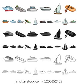 Water and sea transport cartoon icons in set collection for design. A variety of boats and ships vector symbol stock web illustration.