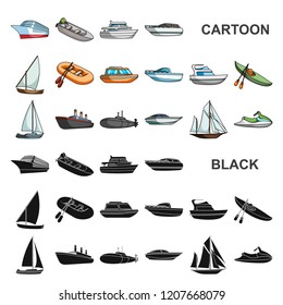 Water and sea transport cartoon icons in set collection for design. A variety of boats and ships vector symbol stock web illustration.