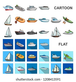 Water and sea transport cartoon icons in set collection for design. A variety of boats and ships vector symbol stock web illustration.