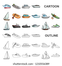 Water and sea transport cartoon icons in set collection for design. A variety of boats and ships vector symbol stock web illustration.