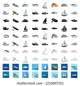 Water and sea transport cartoon icons in set collection for design. A variety of boats and ships vector symbol stock web illustration.