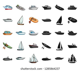 Water and sea transport cartoon,black icons in set collection for design. A variety of boats and ships vector symbol stock web illustration.