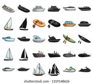 Water and sea transport cartoon,black icons in set collection for design. A variety of boats and ships vector symbol stock web illustration.