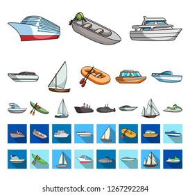 Water and sea transport cartoon,flat icons in set collection for design. A variety of boats and ships vector symbol stock web illustration.