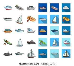 Water and sea transport cartoon,flat icons in set collection for design. A variety of boats and ships vector symbol stock web illustration.