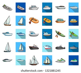 Water and sea transport cartoon,flat icons in set collection for design. A variety of boats and ships vector symbol stock web illustration.