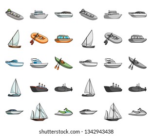 Water and sea transport cartoon,mono icons in set collection for design. A variety of boats and ships vector symbol stock web illustration.